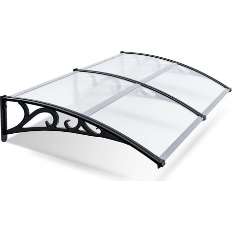 Wolketon Türvordach 200 x 100 cm, transparenter Regenschutz mit Polycarbonatdach und ABS-Haltern