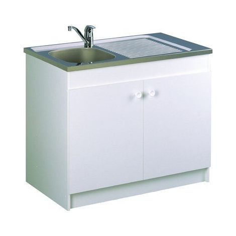 Aquarine – Meuble sous évier 2 portes en mélaminé blanc L80cm – Rangement pratique pour cuisine ou buanderie – Résistant à l'humidité
