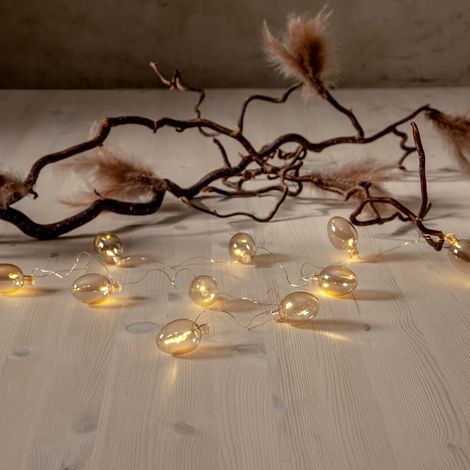 Star Trading Guirlande lumineuse filigrane 'Shimmer' en verre, 10 pendentifs LED en verre, piles + minuterie, beige, L 135 cm
