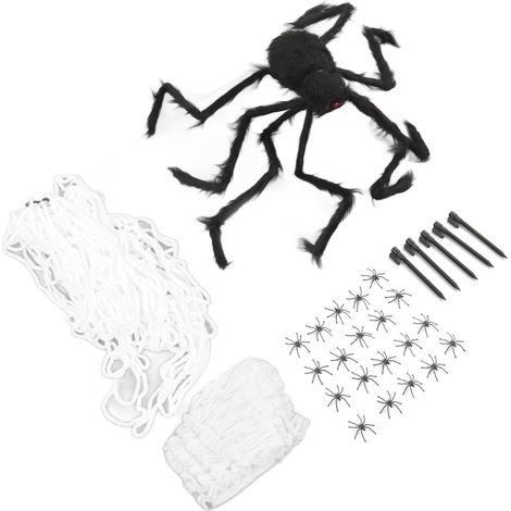 Toile d'araignée et araignée terrifiante, déco souple avec 40g coton, blanc et noir, accessoires d'Halloween (1/5)