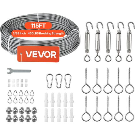 Câble Acier Inoxydable 2 mm x 35,1 m Cable Inox 304 Kit Fil Tressé Inox Enduit PVC pour Garde-corps de Terrasse, Treillis de Jardin, Guirlandes Lumineuses, Résistance à Rupture 2 kN, 7x7 Brins (1/5)