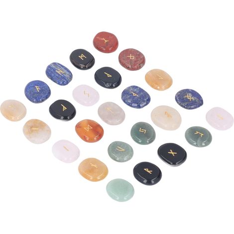 Lot de 25 Pierres de Rune Polies Multicolores pour Méditation, Divination, Chakras, Cristaux de Guérison et Décorations (1/5)