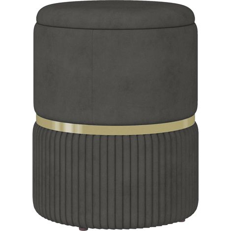 Pouf tabouret repose-pied coffre de rangement en velours côtelé 36 x 36 x 44 cm pour salon chambre gris (1/5)