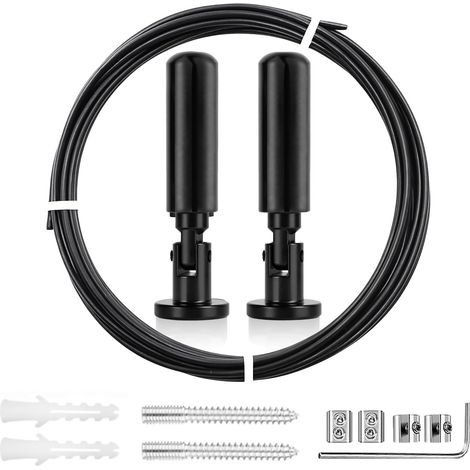 5m Tringle à Rideaux Kit, Câble en Acier pour Rideau, Fil de Suspension en Acier Inoxydable pour Accrocher Photos, Rideaux de Douche, Corde à Rideau, Décoration Murale d'art de Pépinière, Noir (1/5)