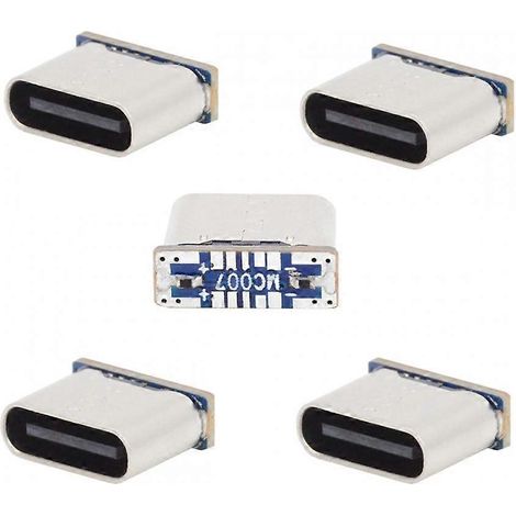 Lot de 5 adaptateurs USB-C femelles, prise jack 5 broches SMD/SMT, port de charge pour la soudure de circuits imprimés et la réparation DIY. (1/5)