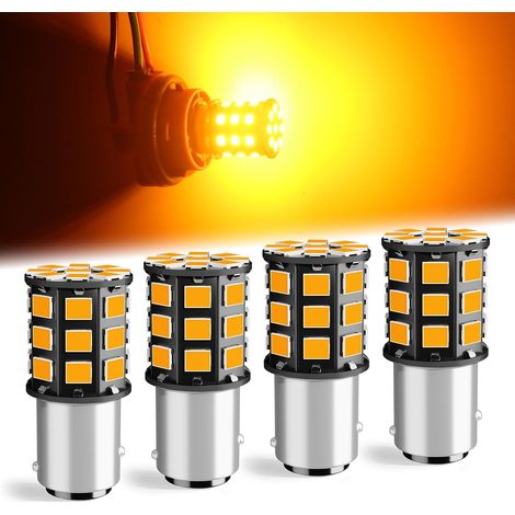 P21/5W 1157 BAY15D LED Bulb, Amber/Yellow 12-24V Bulbs, 2835 33SMD 2057 2357 7528 Car Bulb Replacement for Turn Signal, Side Indicator, Tail Light (Pack of 4) (1/5)