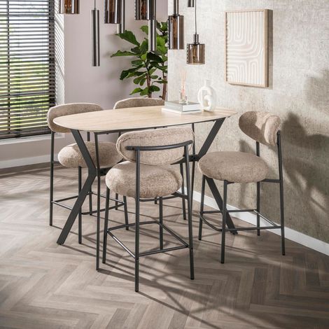 Table de bar 140 cm effet travertin + 4 chaises texturé sable - KRIOLA