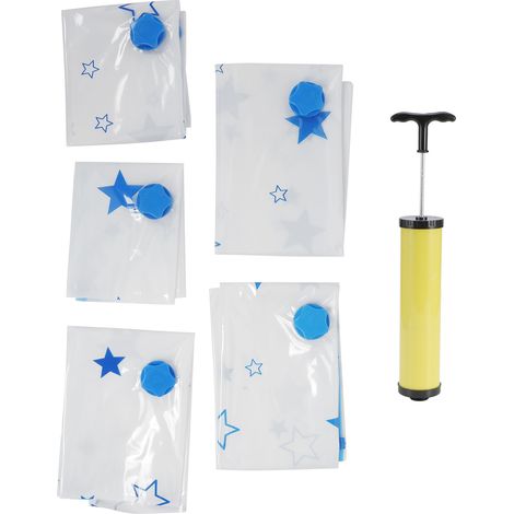 Ensemble de 5 sacs de rangement sous vide portables et réutilisables pour couettes, vêtements, couvertures et articles de literie (pompe manuelle pour sac de rangement sous vide) (1/5)