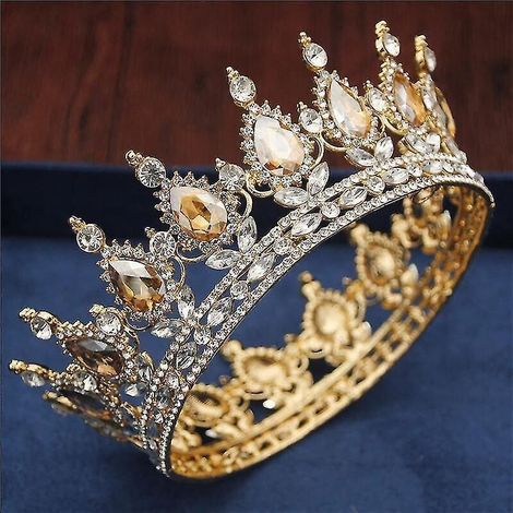 Vintage-Kristalltiara und -krone im königlichen Stil, für Schönheitswettbewerbe, Abschlussbälle und Hochzeiten, Haarschmuck, Gelbgold (1/5)
