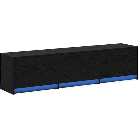 Mobile TV rettangolare moderno con cassetto e accogliente illuminazione LED ambientale 162 x 34 x 40 cm realizzato in legno ingegnerizzato di rovere nero 020056330