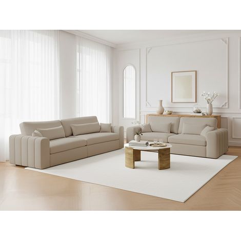 BOBOCHIC - Ensemble canapé droit fixe 3 + 2 places BELMONT tissu bouclette   Beige