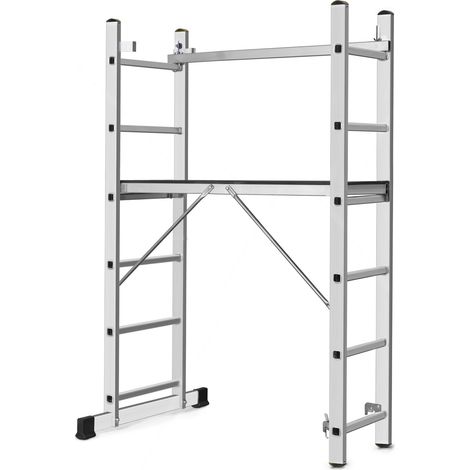 Monmobilierdesign – Échelle modulable en aluminium 2 plans – Escabeau et échafaudage 6 marches – Hauteur de travail 2,97 m – Charge max 150 kg – Antidérapante