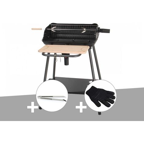 Barbecue charbon Bergamo + Pince en inox + Gant de protection - Somagic