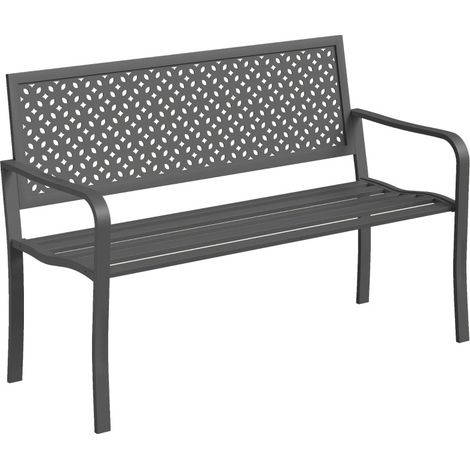 Panchina da giardino in metallo per 2 persone, grigio scuro, 240 kg (1/4)