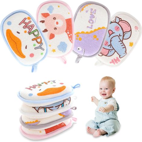 4 Pièces Éponges de Bain pour Bébés, Eponge de Bain Bebe, Animal Eponge Bebe Bain, Naturelles Eponge Douche, Éponge Bain Enfant pour Bébés, Enfants et Nouveau-Nés, Trois Couches de Protection (1/5)