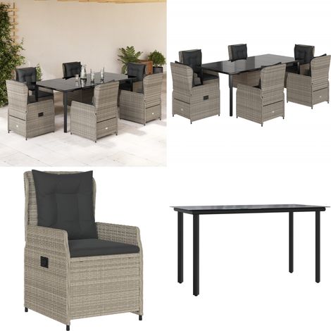 Ensemble à manger de jardin et coussins 7 pcs gris clair rotin - Chaise de jardin - Table de jardin (1/5)