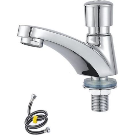 Robinet de lavabo temporisé Helkoppar, eau froide unique avec arrêt automatique, robinet poussoir économique à pression (tuyauterie en alliage) (1/5)