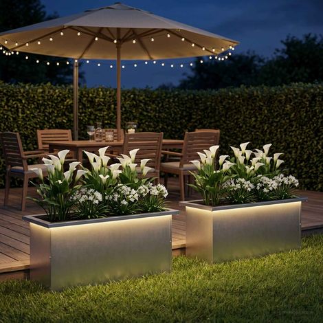 vidaXL Jardinera para jardín con luces LED 2 uds. Plateado (1/5)
