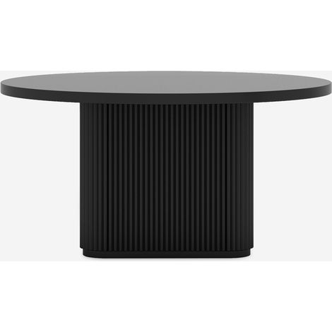 Tavolino da salotto in legno nero rotondo 80x45cm scanalato Vaik - Nero
