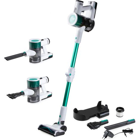 Aspirateur Balai 3-in-1 sans Fil - Aspirateur sans Sac - Dépoussiéreur - Poignée Flexible - Blanc/Vert (1/5)