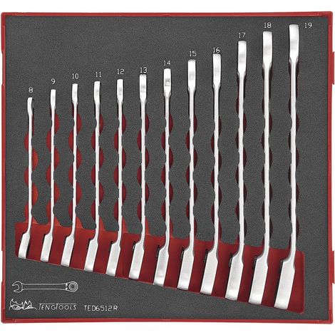 Jeu de 12 clés mixtes à cliquet Foam2 8- 19mm tray 12 pièces Teng Tools TED6512R