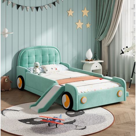 Letto bambino a forma di auto con scivolo e scala, 90x200 cm, blu-verde OKMYHOME (1/5)