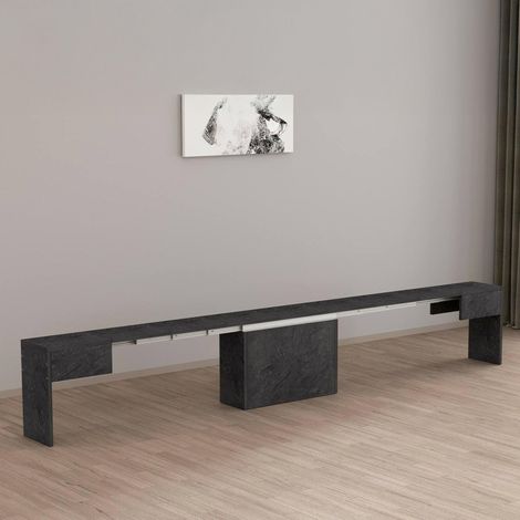 Banc Ubertino, Siège pour Table à Manger, Banc Simple Extensible, 290x25h45 cm, Ardoise (1/5)