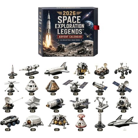 Adventskalender 2026 – 24 Teile – mehrfarbig – Acryl – Weltraumthema – Raketen- und Rover-Anhänger – Mini-Sammelfiguren – geeignet für Weihnachtsbaum und Innendekoration (1/5)