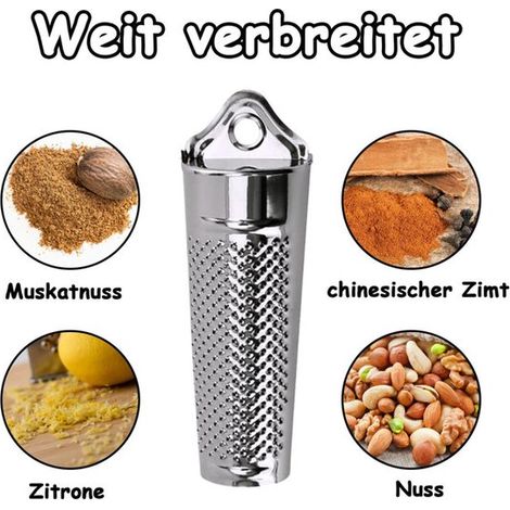 pezzo - Grattugia per noce moscata con supporto - Grattugia manuale - Grattugia per noce moscata - Grattugia per noce moscata in acciaio inox - Utensile multifunzione in acciaio inox - utilizzabile pe (1/4)
