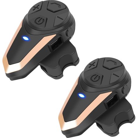 Intercom Moto pour 2 Casques, Interphone sans Fil Oreillette Bluetooth pour Casque Moto (Or) (1/5)