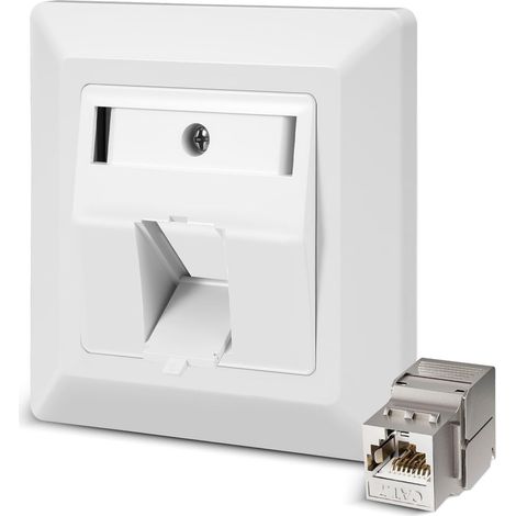 Presa di rete universale a incasso CAT 7 a 1 porta, 10 Gbps, Keystone RJ45 Ethernet LAN, scatola di giunzione, presa dati schermata per installazione cavo di rete, colore bianco (1/5)