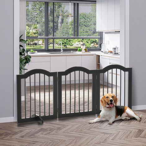 Barrera para perros de madera negra 154,5x61 cm, plegable, 3 paneles – MEUBLIV (1/5)