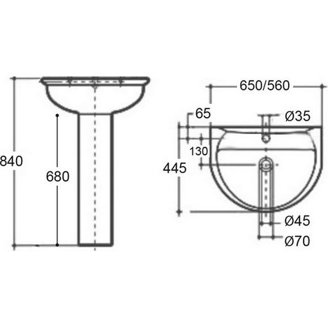 Lavabo serie kaila monoforo l. 65 cm (1/4)