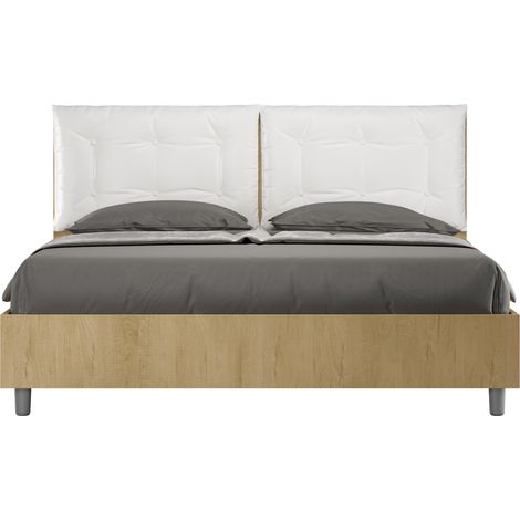 Letto Matrimoniale 160x190 cm Senza Rete Struttura Quercia con Cuscini in Similpelle Egos Annalisa Bianco