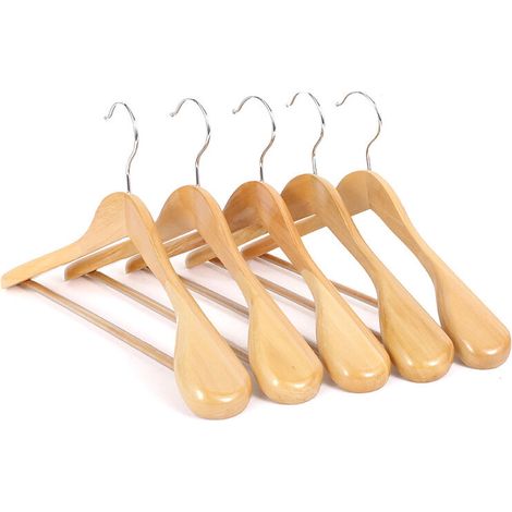 Lot de 10 Cintres de Luxe en Bois Massif Naturel 44.5cm, de Épaules Larges, pour Manteau Costume Veste, avec Barre Ronde Antidérapante (1/5)