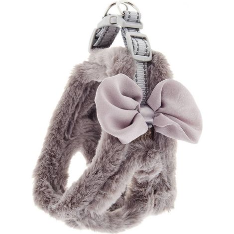 SWEETY S Lätzchen: Graues Plüsch-Hundegeschirr mit Schleife Modell Sweety