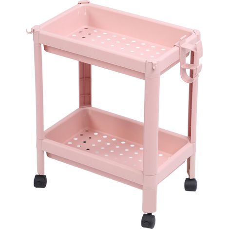 Étagère de rangement de sol pour salle de bain, multi-niveaux, stable et durable, autoportante, d'angle, rose, 2 niveaux (avec roulettes) (1/5)
