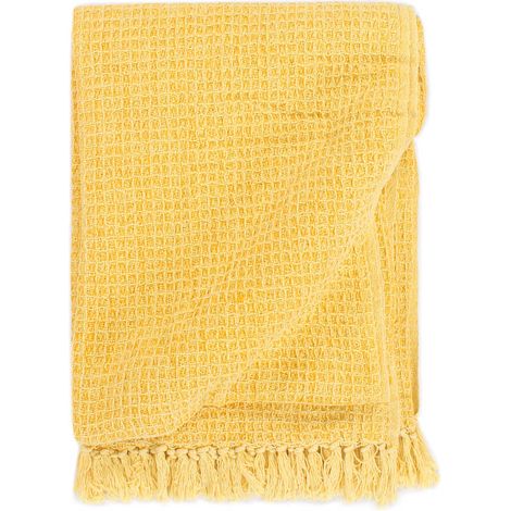 vidaXL Manta de algodón amarillo mostaza 160x210 cm (1/5)
