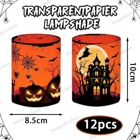 Lanterne Halloween, Citrouille/Chauve-Souris/SorcièRe/Toile d'araignée Decoration Halloween Interieur, Decoration Table, pour Bougies Chauffe-Plat ou Bougies