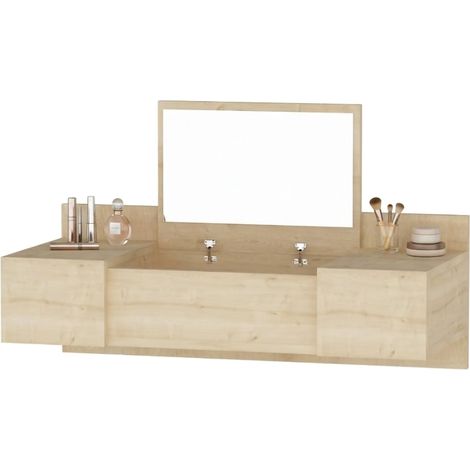 Toeletta Selci, Mobile da Trucco Specchio Incluso, 3 Ante, Materiale Piano in Legno Nobilitato, 100x39x33h cm Marrone
