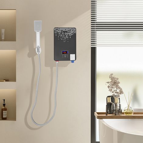 6500W 220V Chauffe-eau électrique instantané avec ensemble de douche - Noir - Montage mural/au sol - Écran d'affichage LED (1/5)