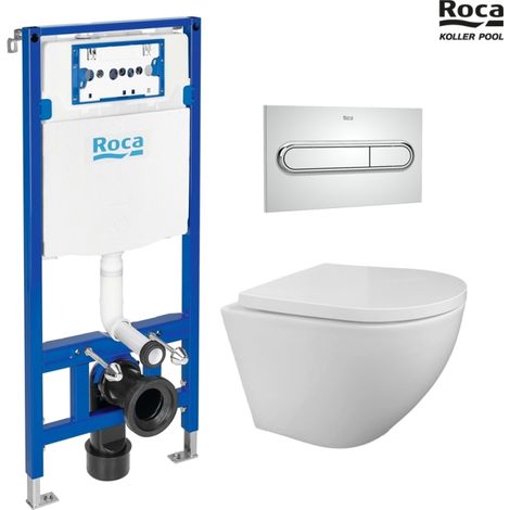 BASTIDOR ROCA DUPLO PACK CISTERNA EMPOTRADA Y PULSADOR PL1 CROMO BRILLO CON WC SUSPENDIDO KP ROUND SMART Blanco Tornado 3.0 (1/5)