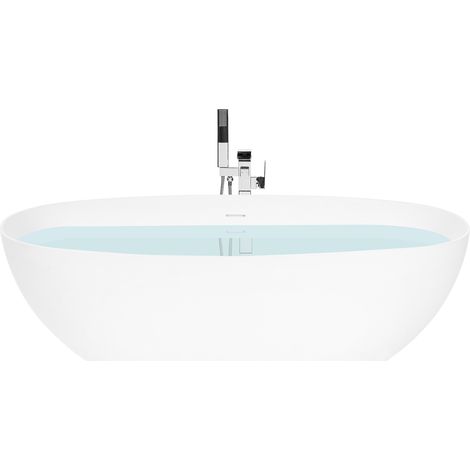 Bañera independiente de solid surface ovalada con borde fino 170 cm blanco Lamanga (1/5)