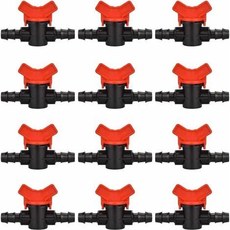 12 PCS Robinet de Jardin pour Tuyau, Tuyau Vanne d'irrigation 16 16mm Robinet d'arrêt raccord en Plastique pour Le contrôle extérieur de la vanne d'eau de Jardin (Noir + Rouge) (1/4)