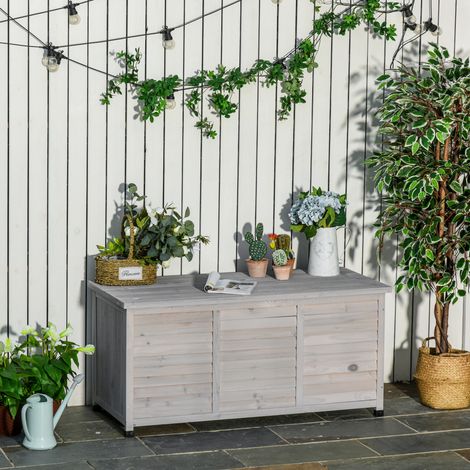 Armoire de jardin en bois gris clair avec couvercle relevable 127 x 56 x 60 cm REDOM (1/5)
