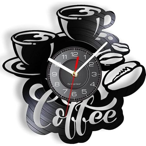 Reloj de pared de vinilo JSSEVN, con forma de cafetería, regalo para amantes del café, reloj adecuado para cualquier decoración. (1/3)