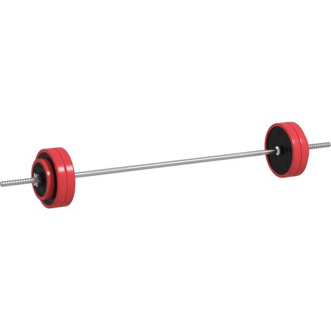 Set Bilanciere e Dischi da 30Kg Totali con 6 Pesi e 2 Dadi in Acciaio Rosso (1/5)