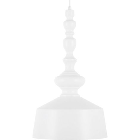 Lampadario in Metallo Bianco Effetto Legno Paralume a Campana Stile Retrò Driva