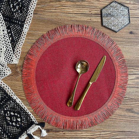 sets De Table De Nol En Jute - Rouge, Sous-verres En Coton Tiss, Style Bohme, Dcorations De Table Pour Bar Et Restaurant (1/5)