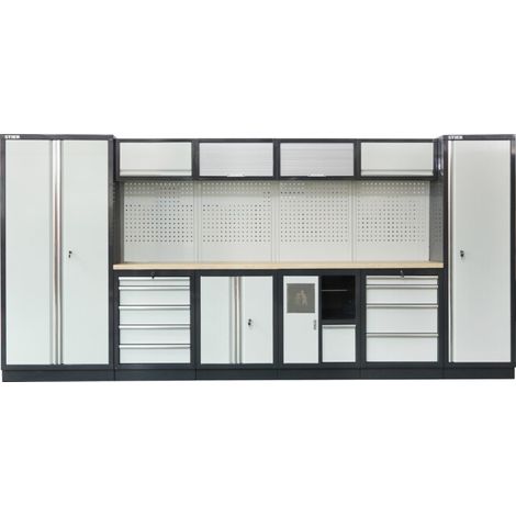 Stier – Établi d'atelier 6 pièces avec panneau perforé – Dimensions 4235x460x2000 mm – Charge 300 kg – Pour rangement personnalisé d'outils